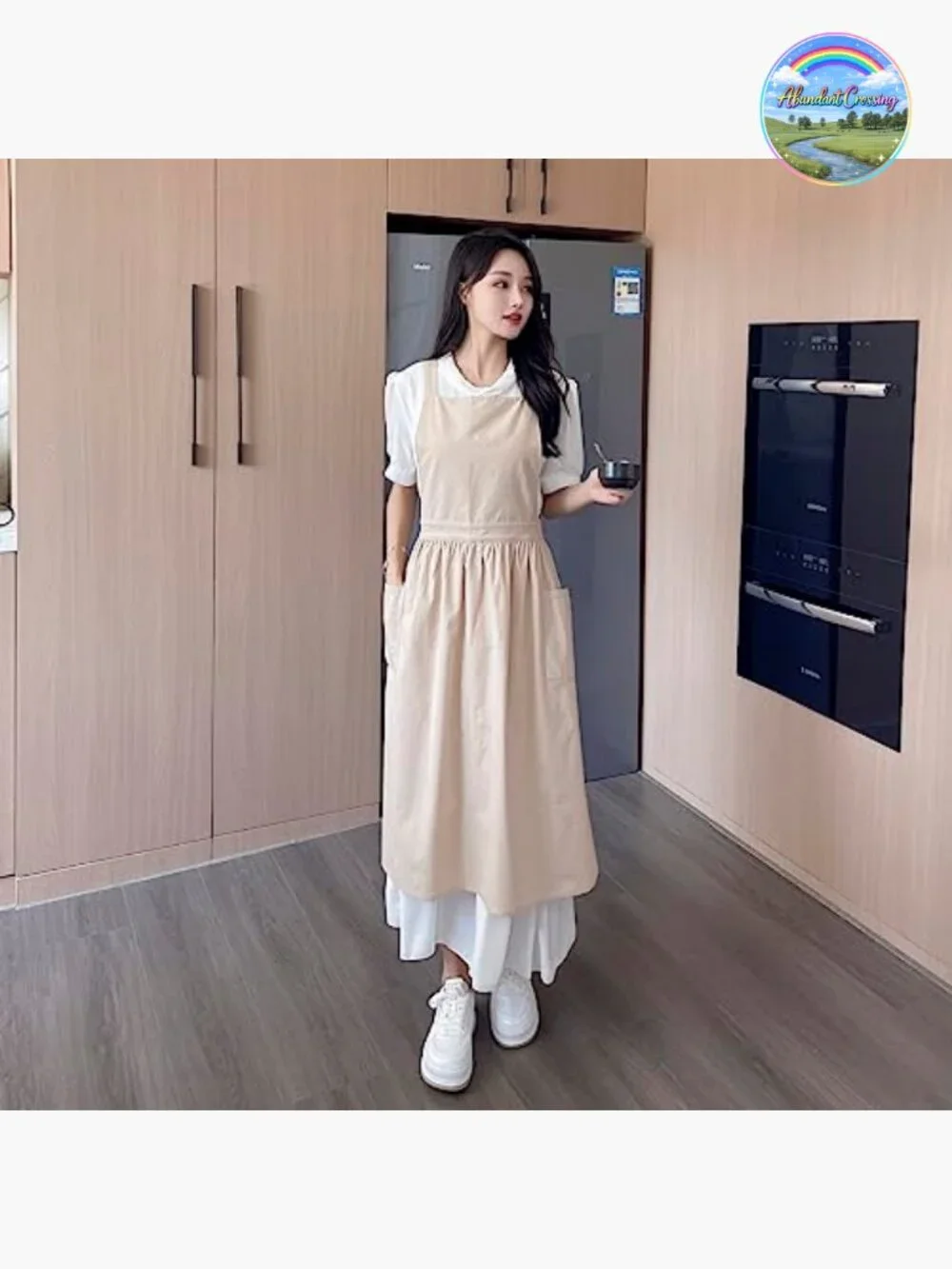 Cotton Linen Cross Back Apron Dress with Pockets Adjustable Waist Ties Soft